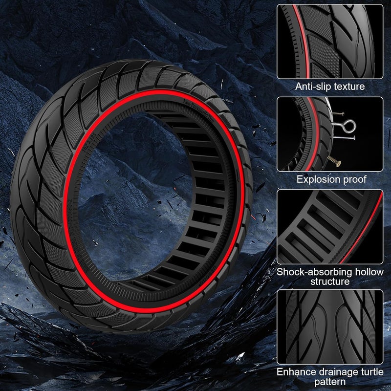 Cooryda 10x2.125 Scooter Tire, 10 inch Solid Rubber Tires Tubeless Front or Rear Replacement 10x2.125 Solid Electric Scooter Tire for Gotrax G4 Xr V2 Ninebot F25 F65 Hiboy S2 Pro 2pc Red - Image 3
